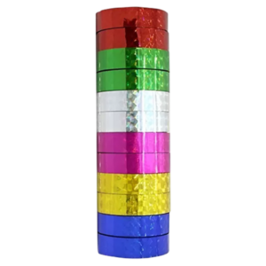 CINTA DIUREX HOLOGRAMA COLORES SURTIDOS CON 12 PIEZAS