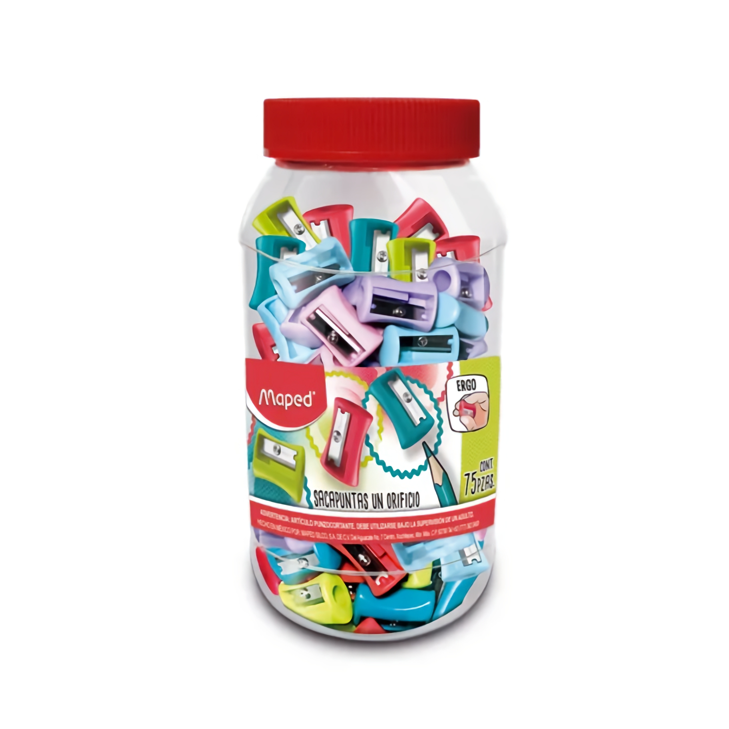 SACAPUNTA ESCOLAR DE PLASTICO COLORES SURTIDOS VIVO CON 75 PIEZAS MAPED