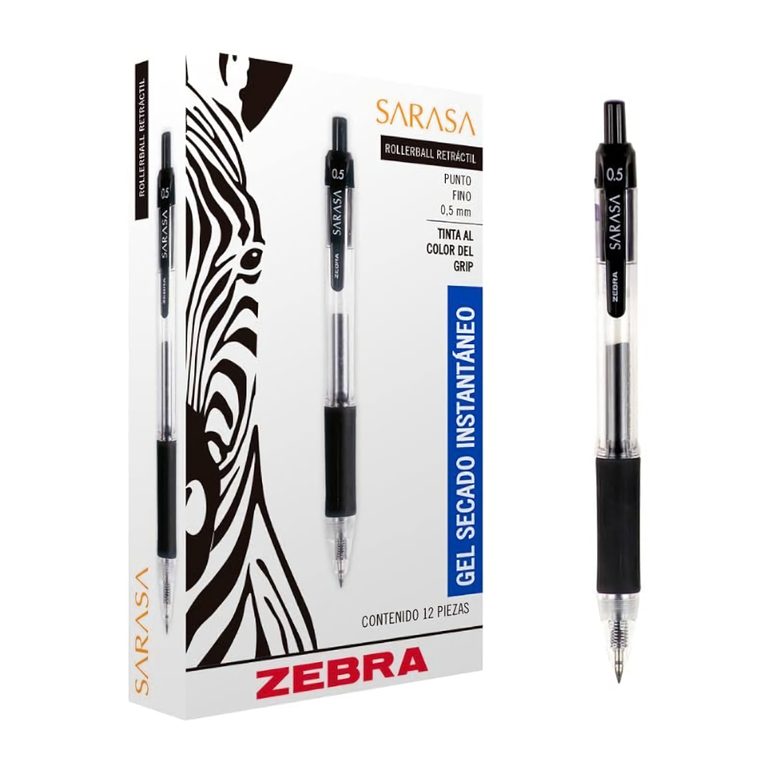 BOLIGRAFO MEDIANO SARASA GEL NEGRO CON 12 PIEZAS ZEBRA