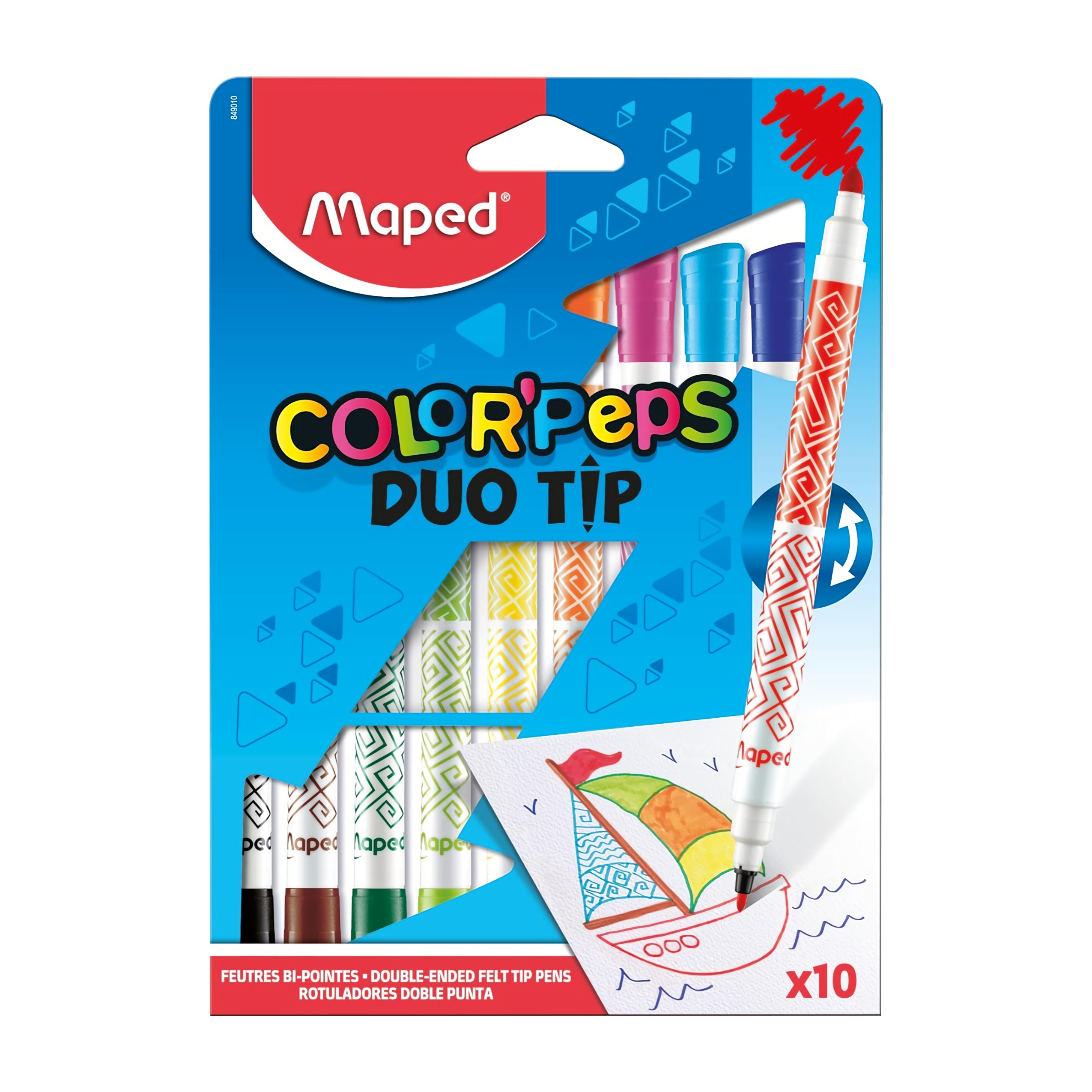 PLUMIN LAVABLE COLOR PEPS CON 10 PIEZAS DOBLE PUNTA MAPED