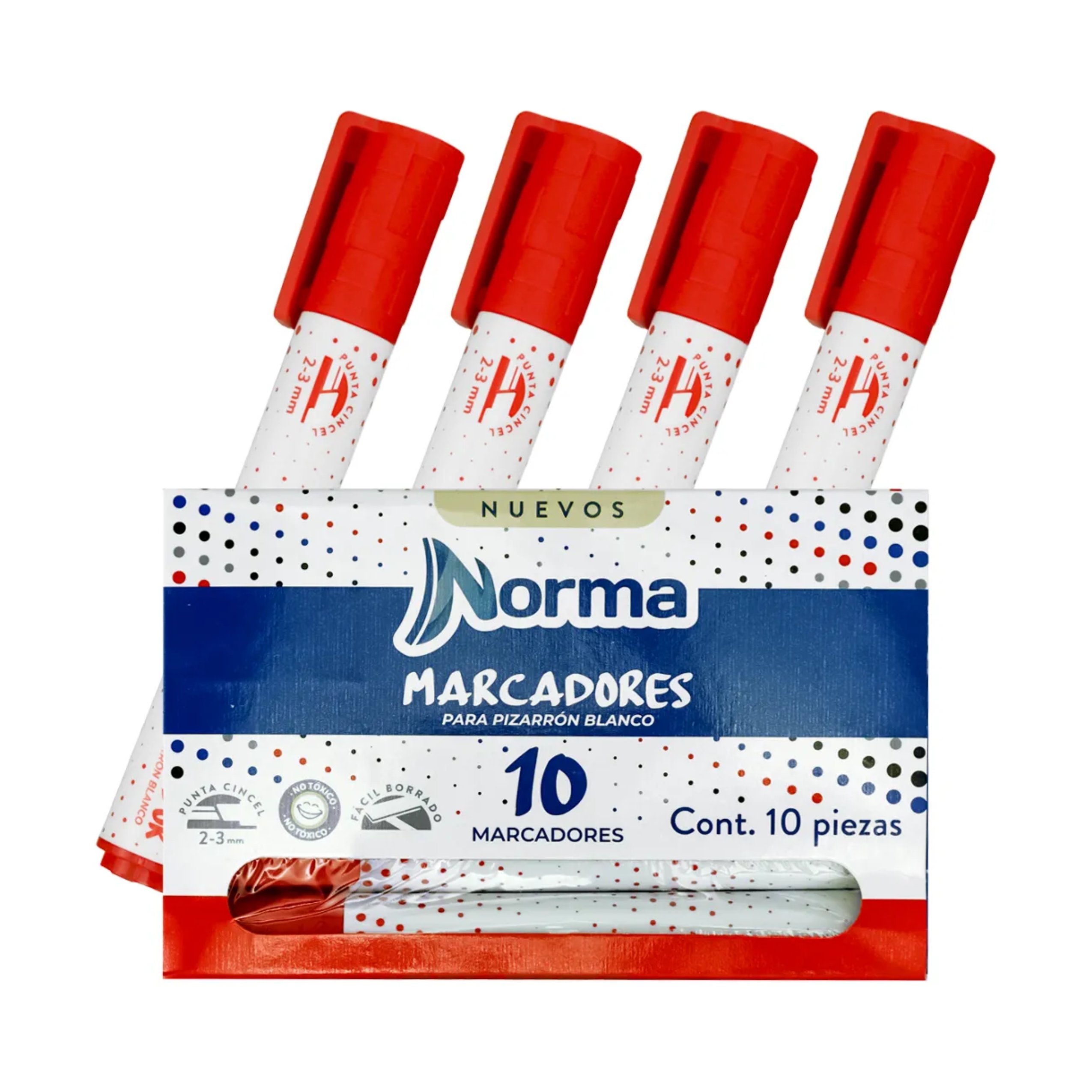 MARCADOR PARA PIZARRON ROJO CON 10 PIEZAS NORMA