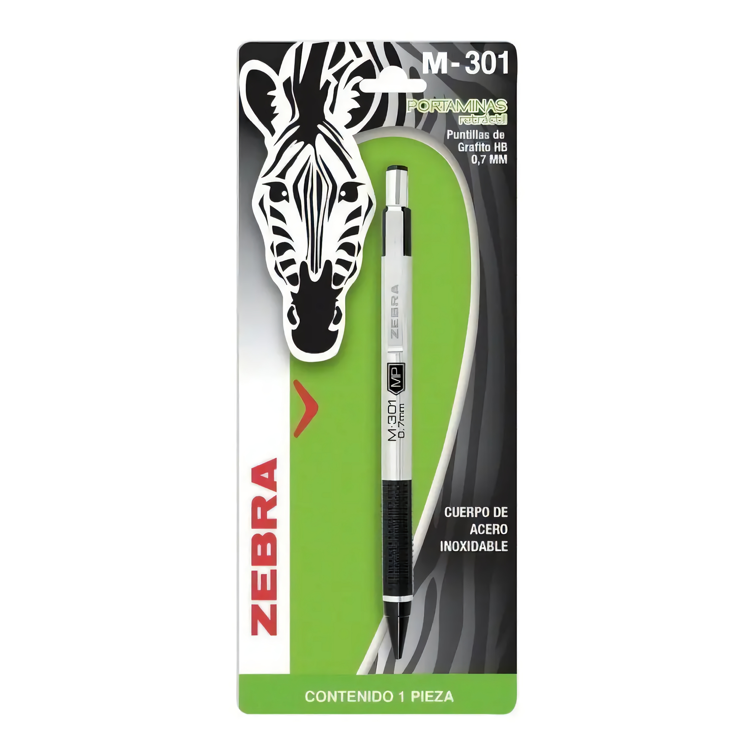 PORTAMINA 0.7MM METAL M-301 NEGRO ZEBRA