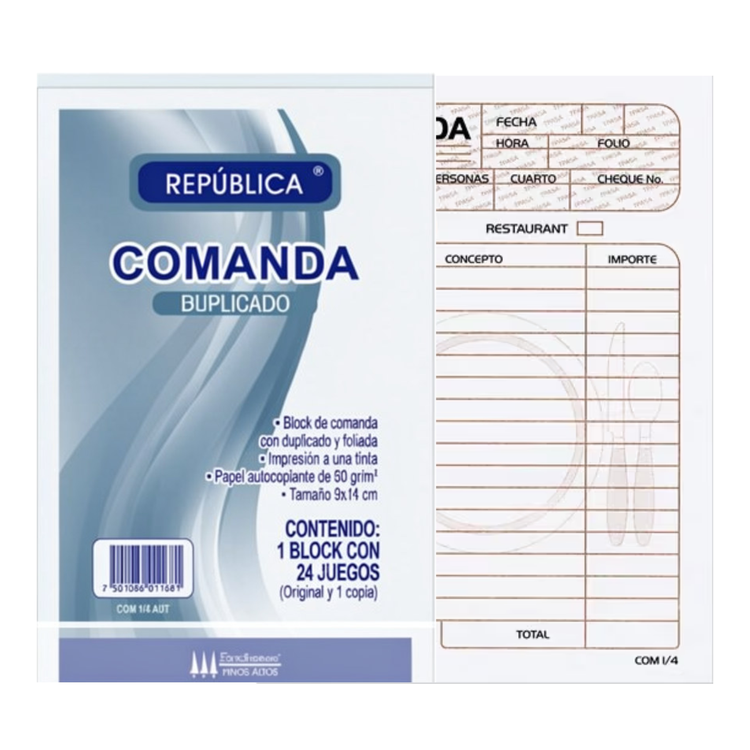 BLOCK REMISION 1/4 COMANDA AUTOCOPIANTE DUPLICADO 48 HOJAS PINOS ALTOS
