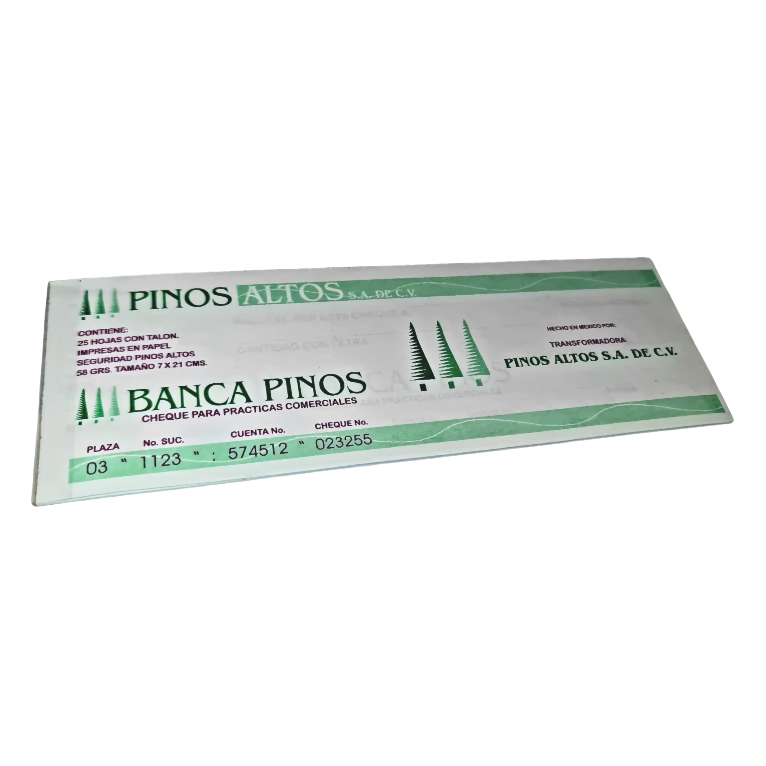 BLOCK 5011 CHEQUE PARA PRACTICAS COMERCIALES PINOS ALTOS