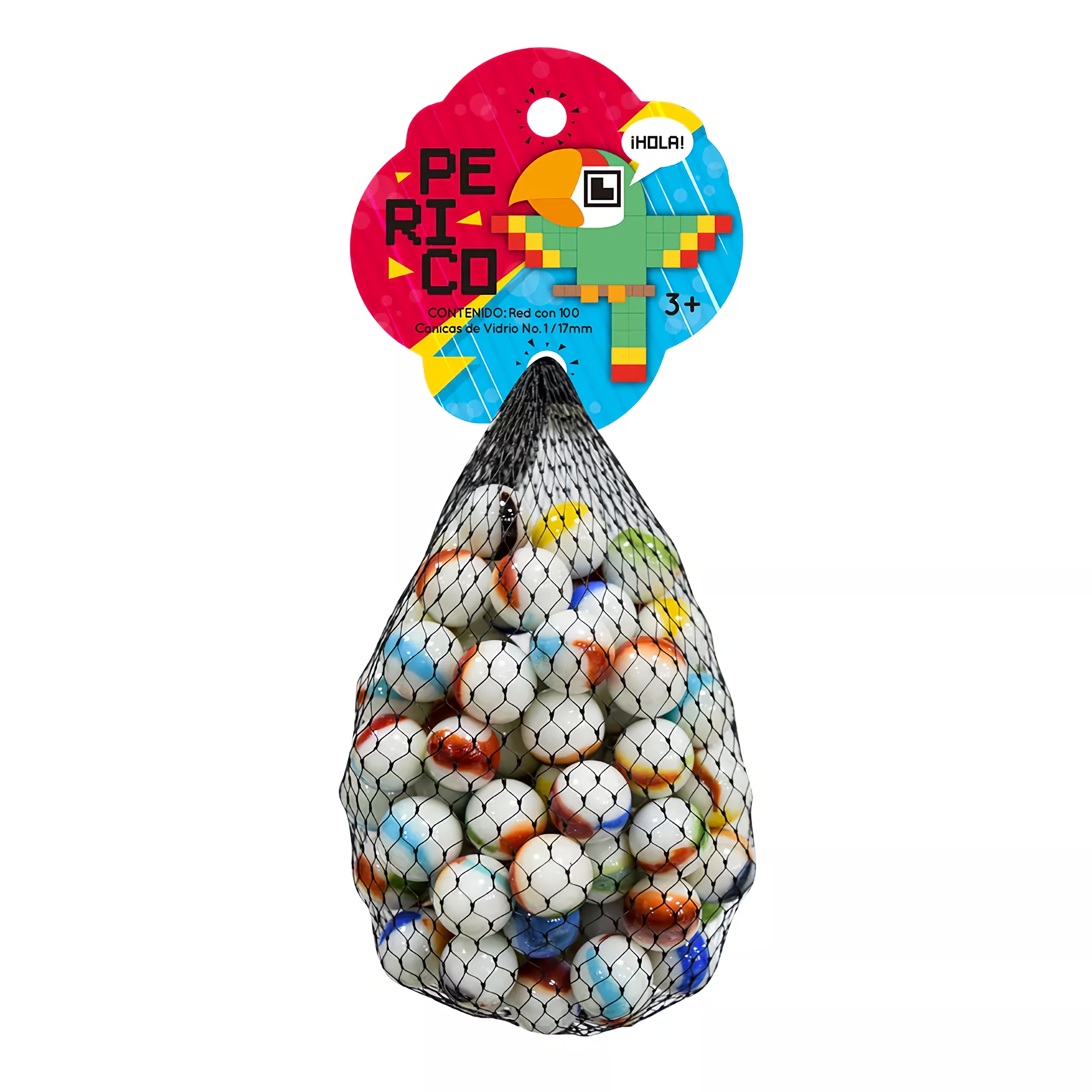 CANICA DE VIDRIO PERICO CON 100 PIEZAS #01 VACOR