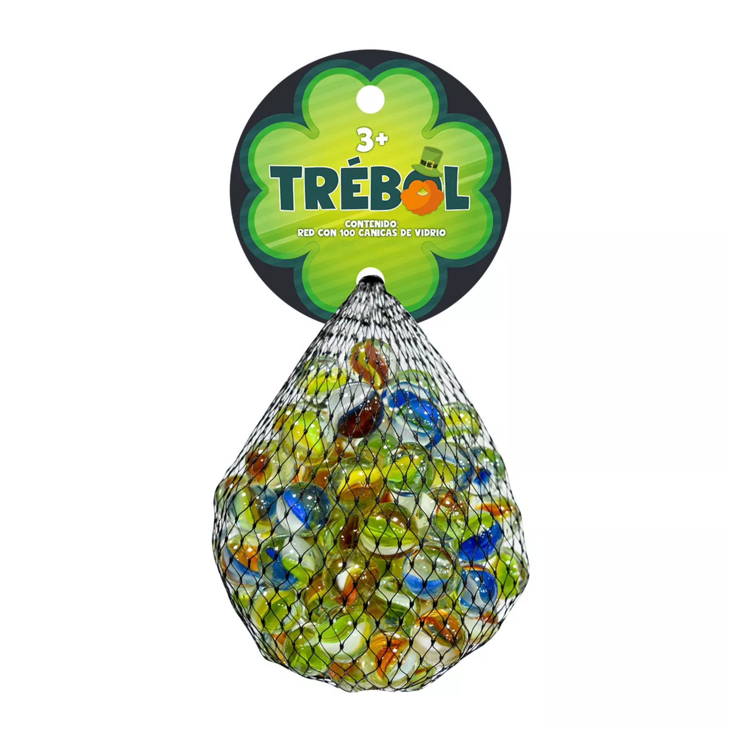 CANICA DE VIDRIO TREBOL CON 100 PIEZAS #01 VACOR