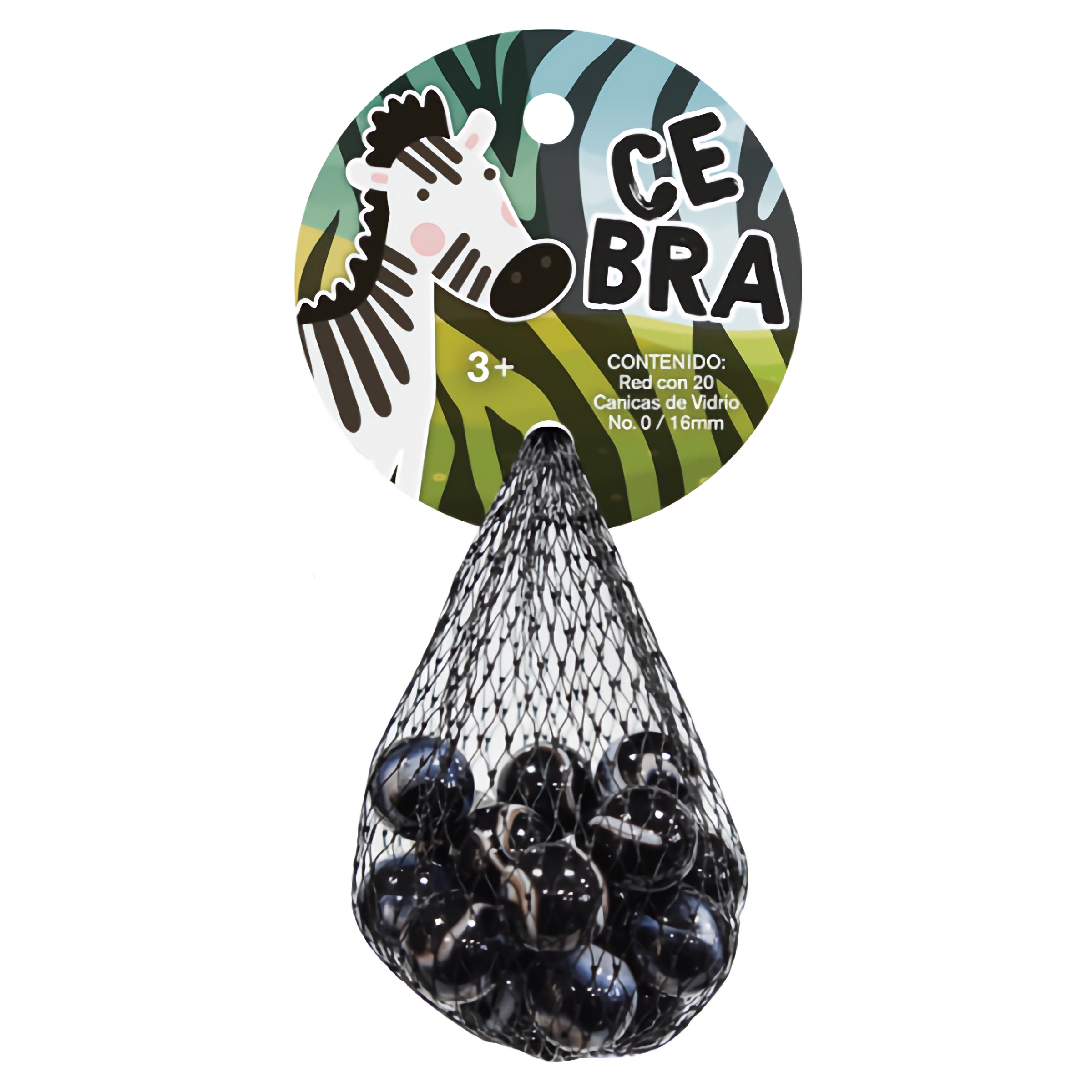 CANICA DE VIDRIO ZEBRA CON 20 PIEZAS #0 VACOR