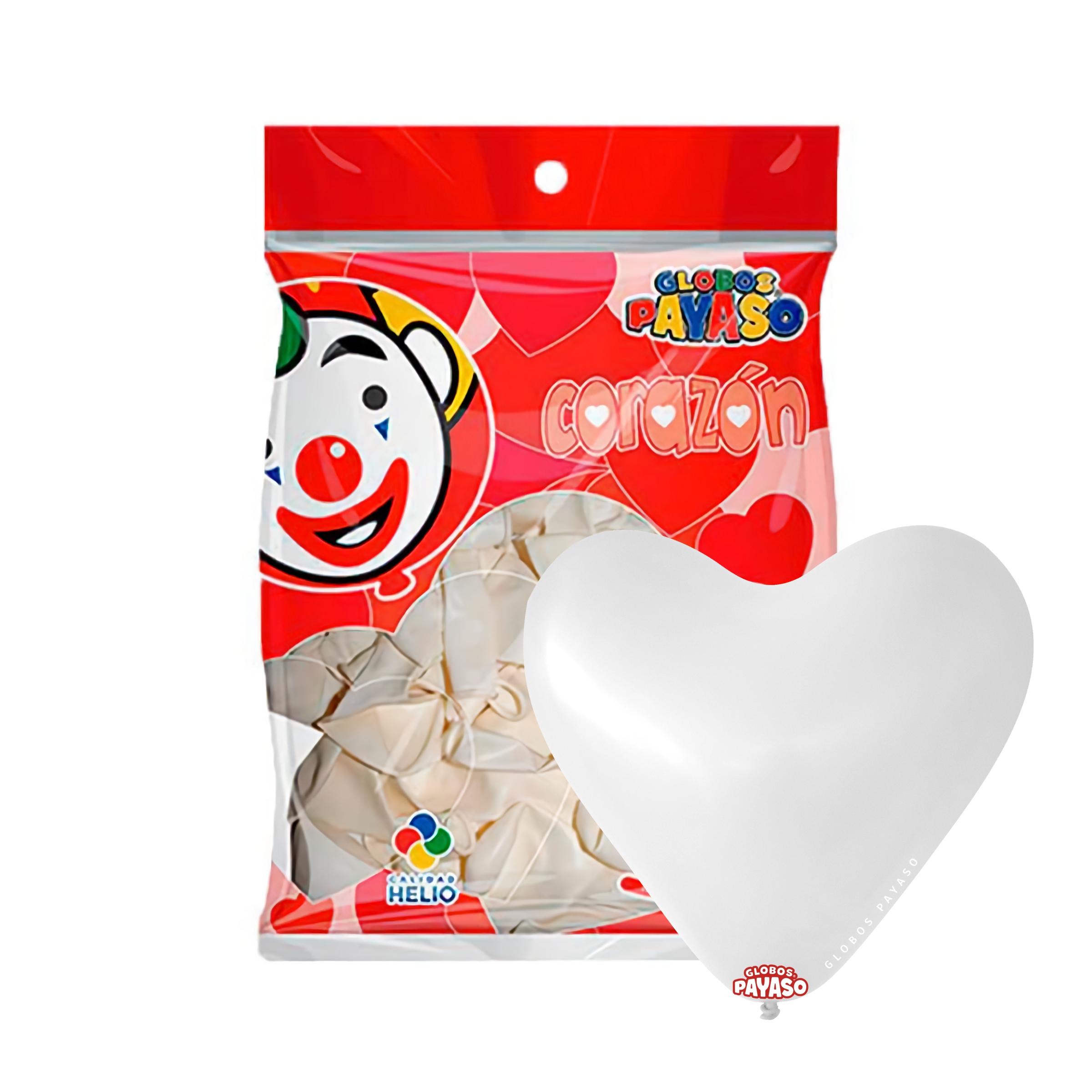 GLOBO FIGURA CORAZON H-10 BLANCO CON 50 PIEZAS PAYASO