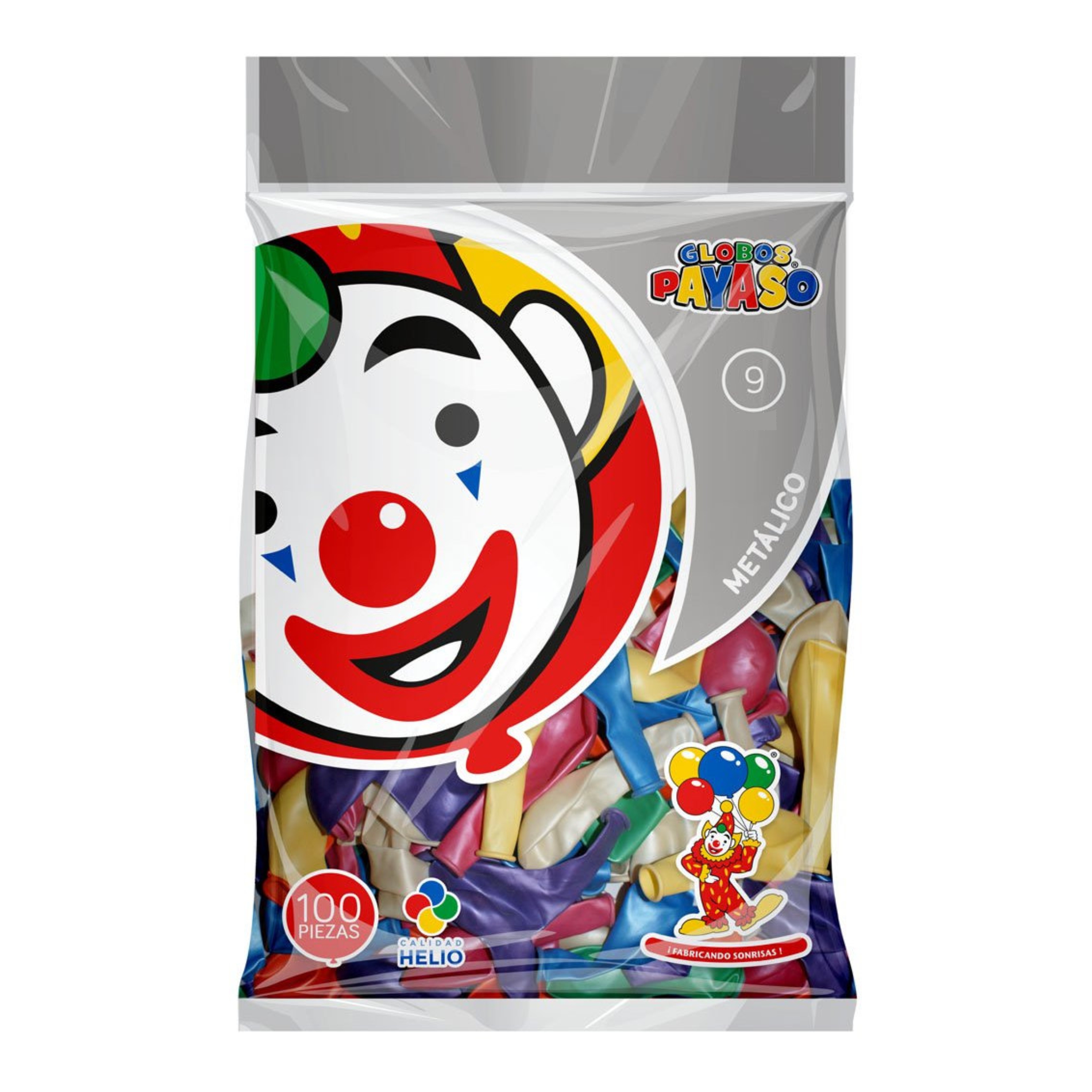 GLOBO METALICO #9 CON 100 PIEZAS PAYASO