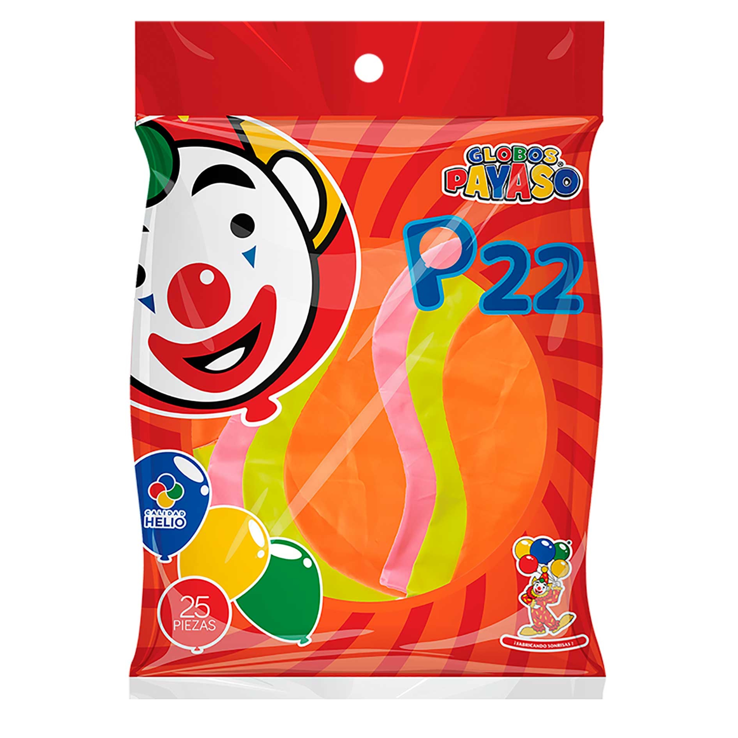GLOBO P-22 COLORES SURTIDOS 412299 CON 25 PIEZAS PAYASO