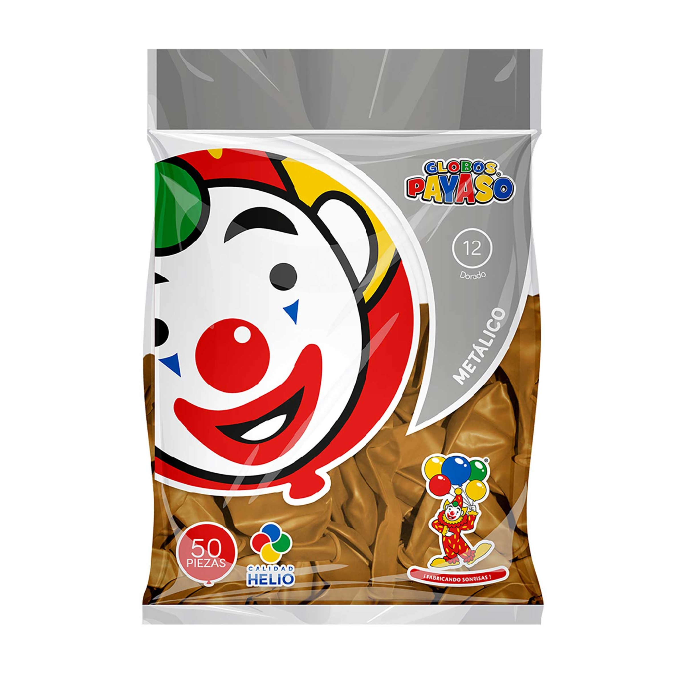 GLOBO METALICO #12 CON 50 PIEZAS PAYASO