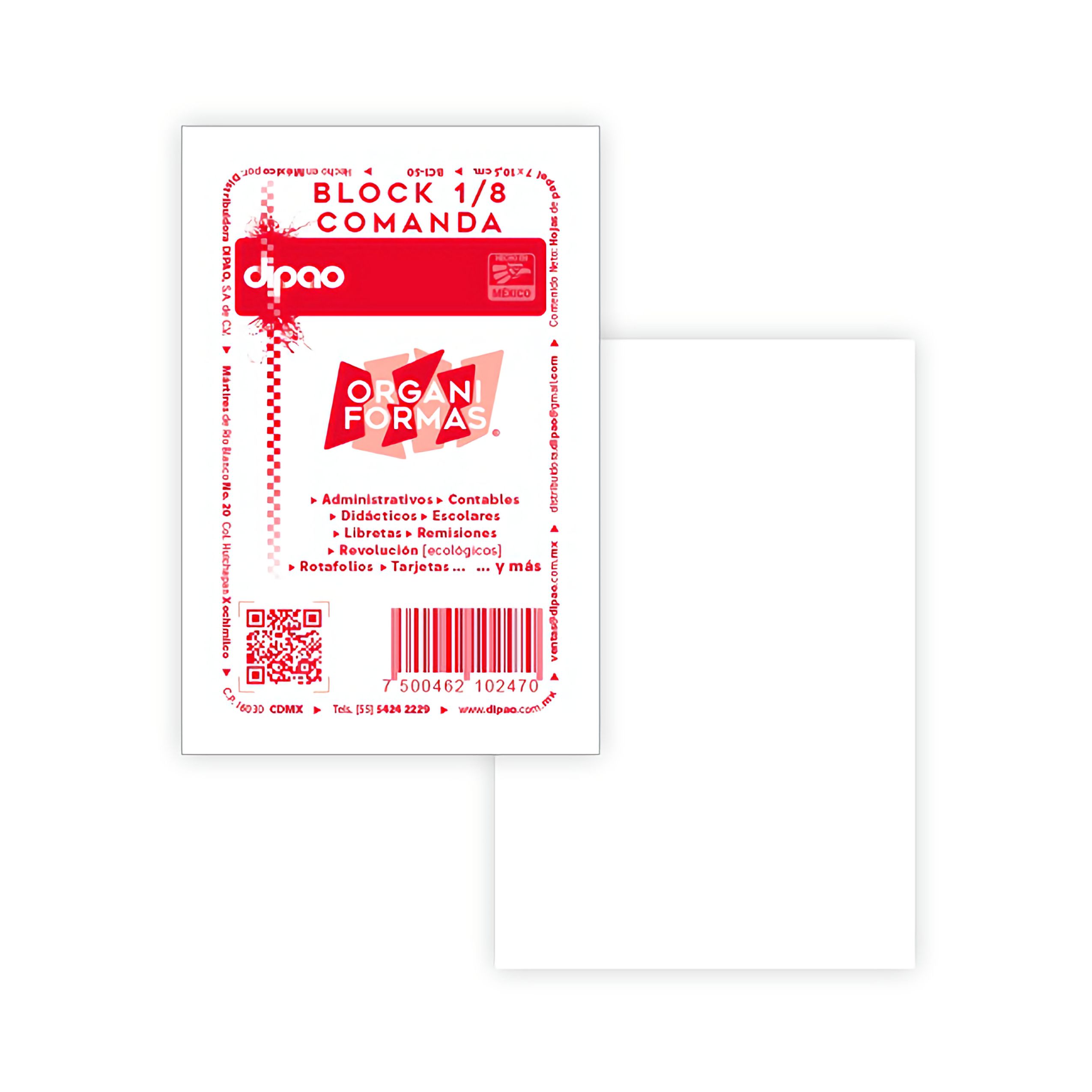 BLOCK APUNTES 1/8 DE CARTA 50 HOJAS BC1-50 DIPAO