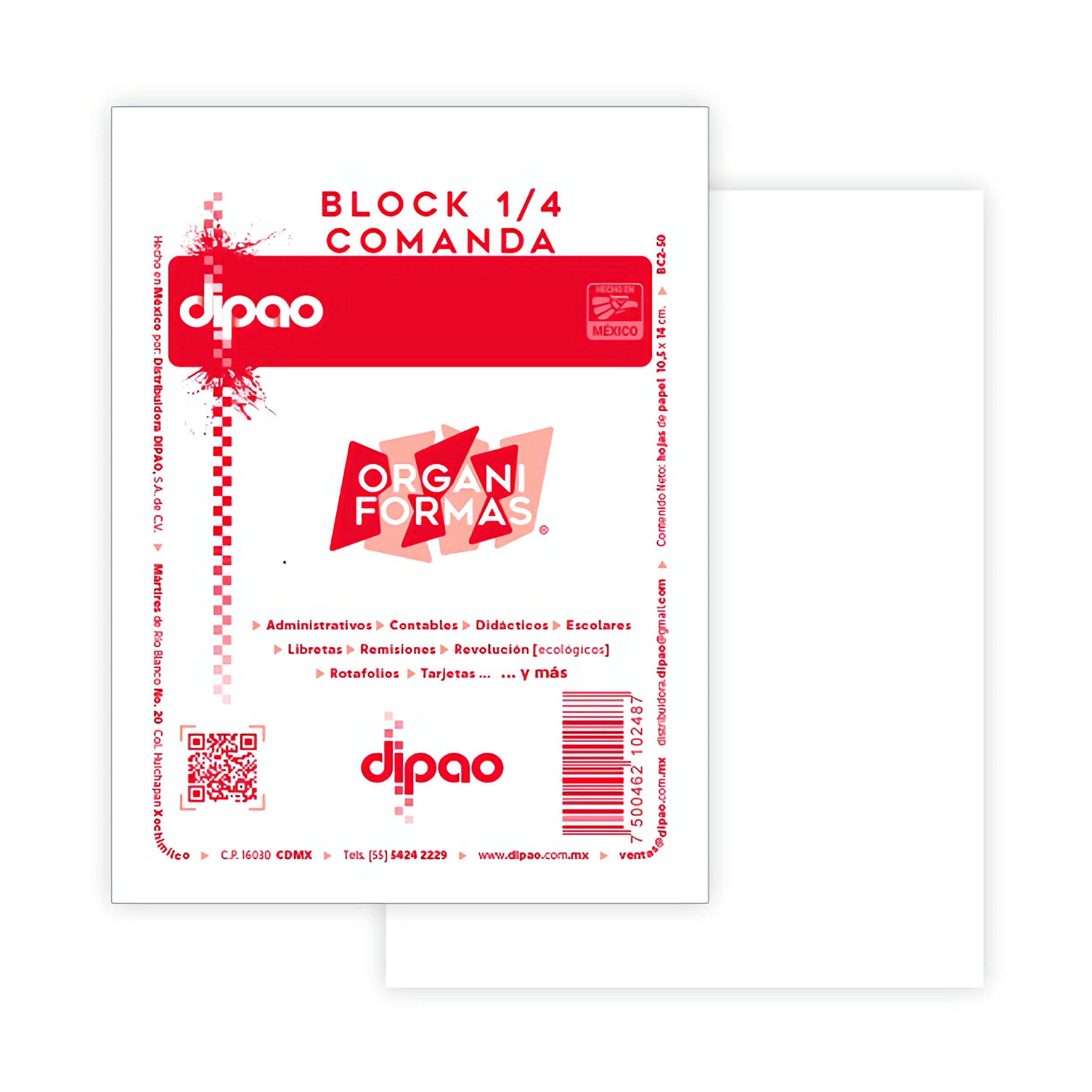 BLOCK APUNTES 1/4 DE CARTA 50 HOJAS BC2-50 DIPAO