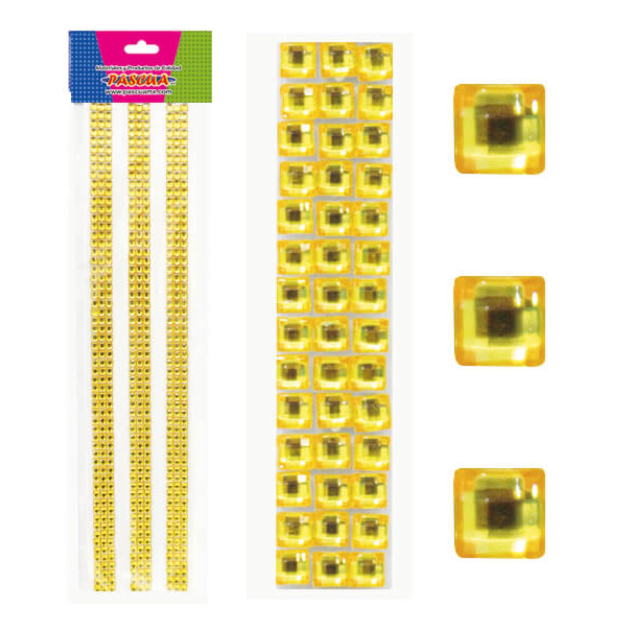 PIEDRAS ACRILICAS CUADRADOS DORADOS DE 4MM PASCUA
