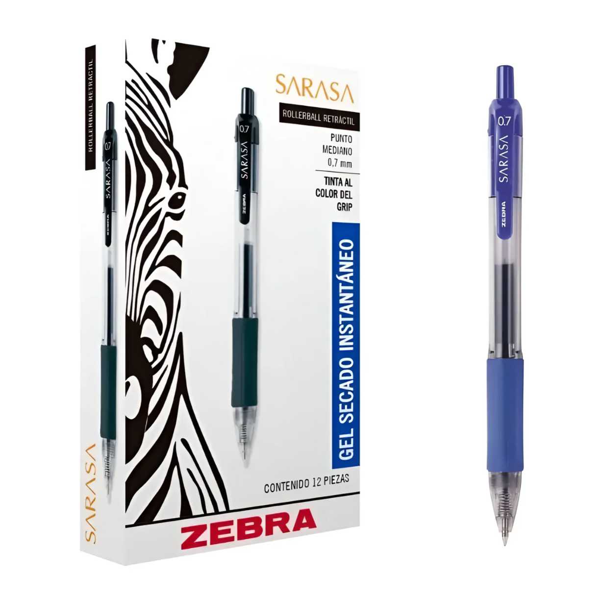 BOLIGRAFO MEDIANO SARASA GEL AZUL CON 12 PIEZAS ZEBRA