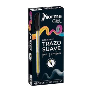 BOLIGRAFO PUNTA FINA GEL CON 12 PIEZAS NEGRO NORMA