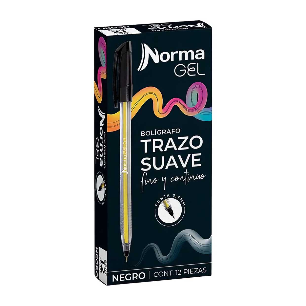 BOLIGRAFO PUNTA FINA GEL CON 12 PIEZAS NEGRO NORMA
