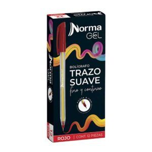 BOLIGRAFO PUNTA FINA GEL CON 12 PIEZAS ROJO NORMA