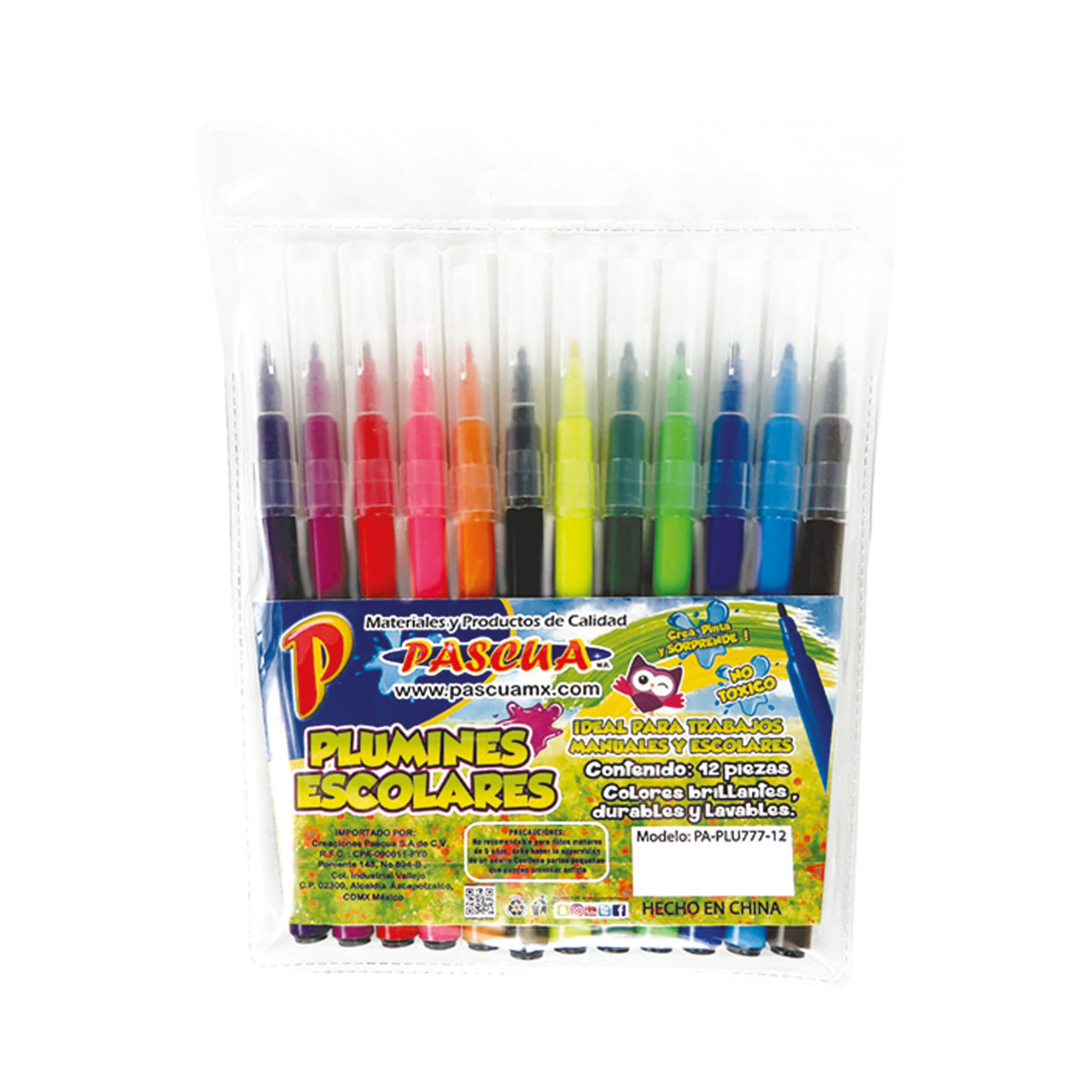 PLUMIN LAVABLE CON 12 COLORES PA-PLU-777-12 PASCUA