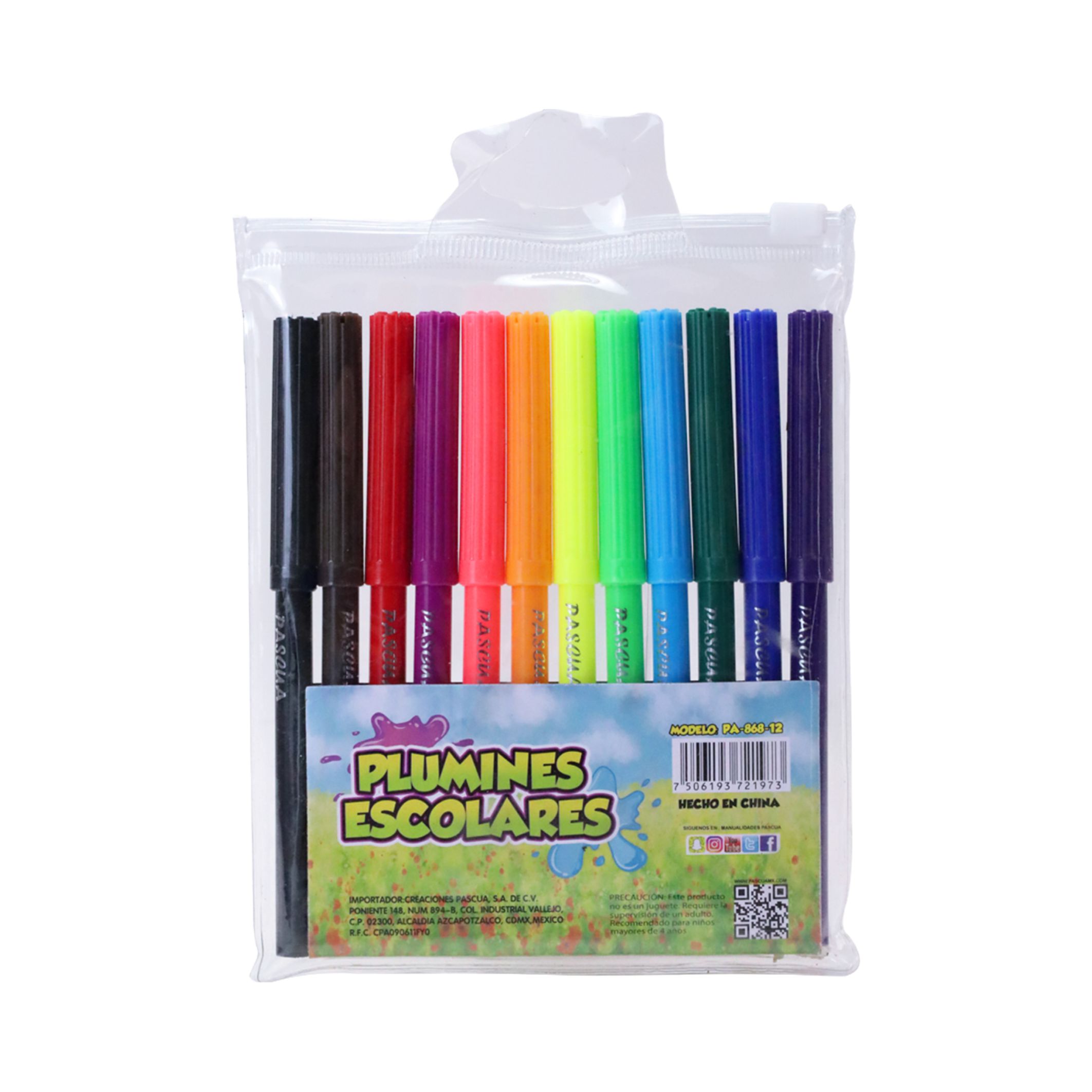 PLUMIN LAVABLE CON 12 COLORES PA-868-12 PASCUA