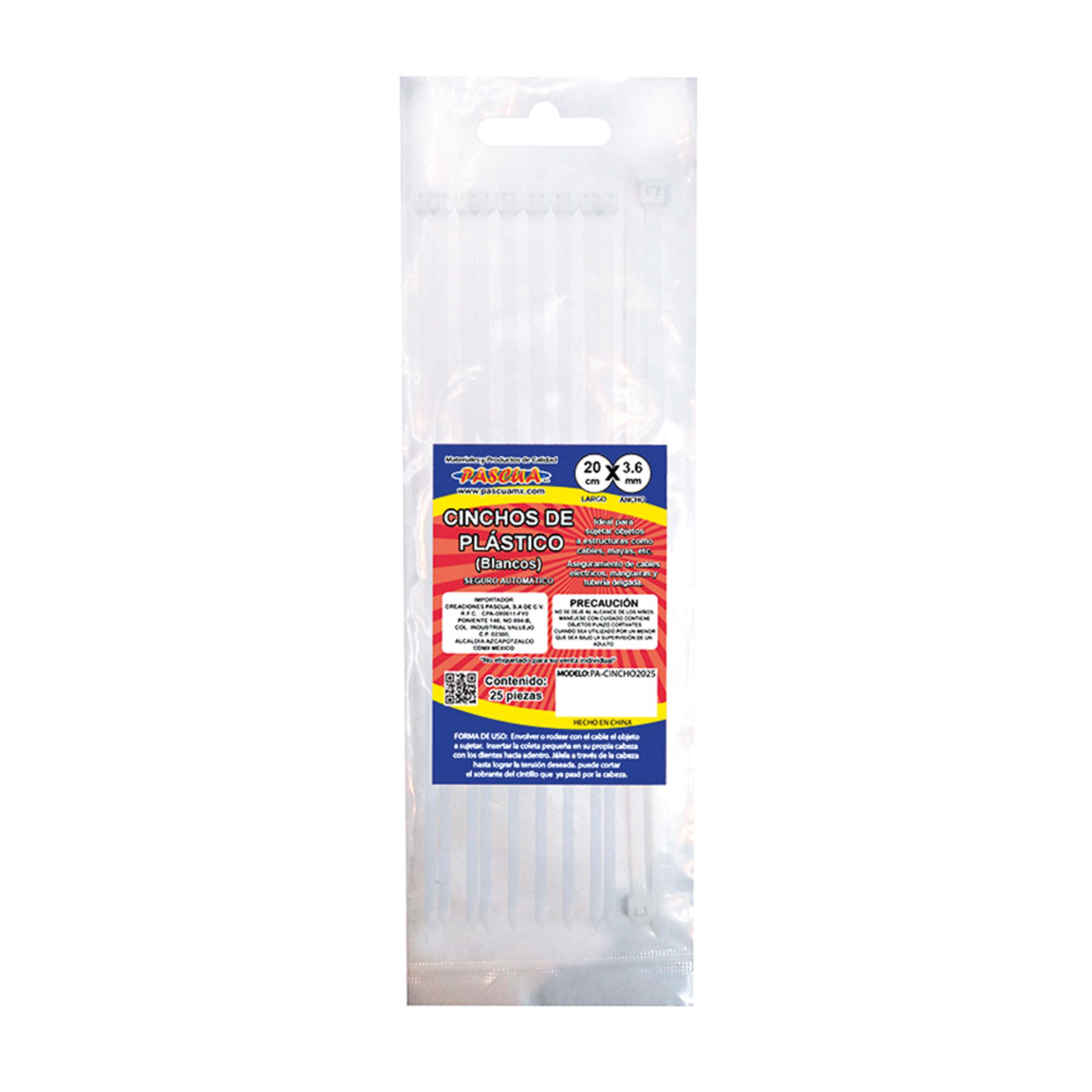 CINCHOS DE PLASTICO 20CM BOLSA CON 25 PIEZAS BLANCO PASCUA