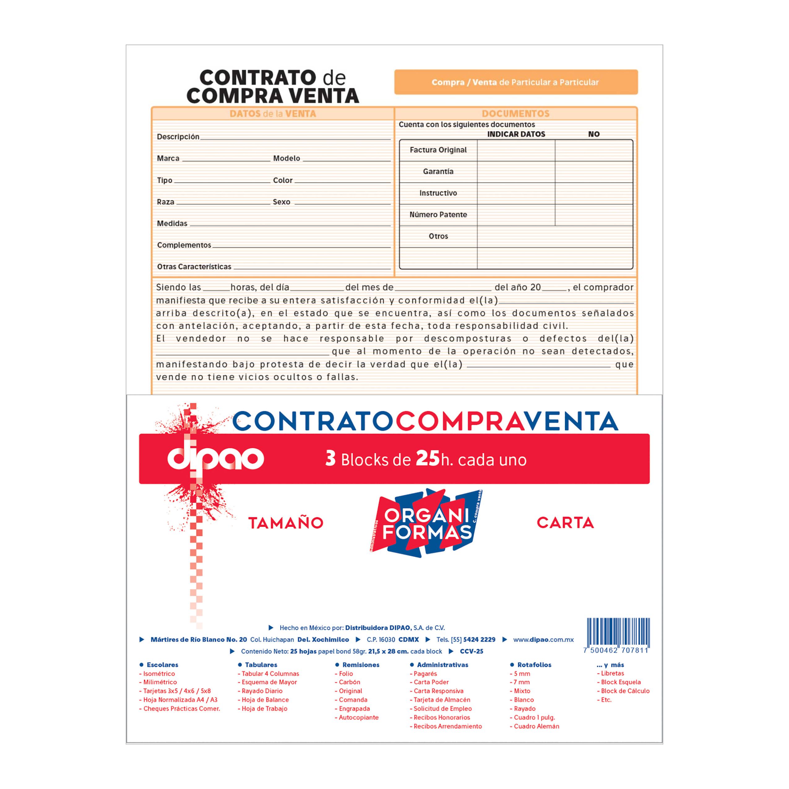 BLOCK CARTA COMPRA VENTA 25 HOJAS DIPAO
