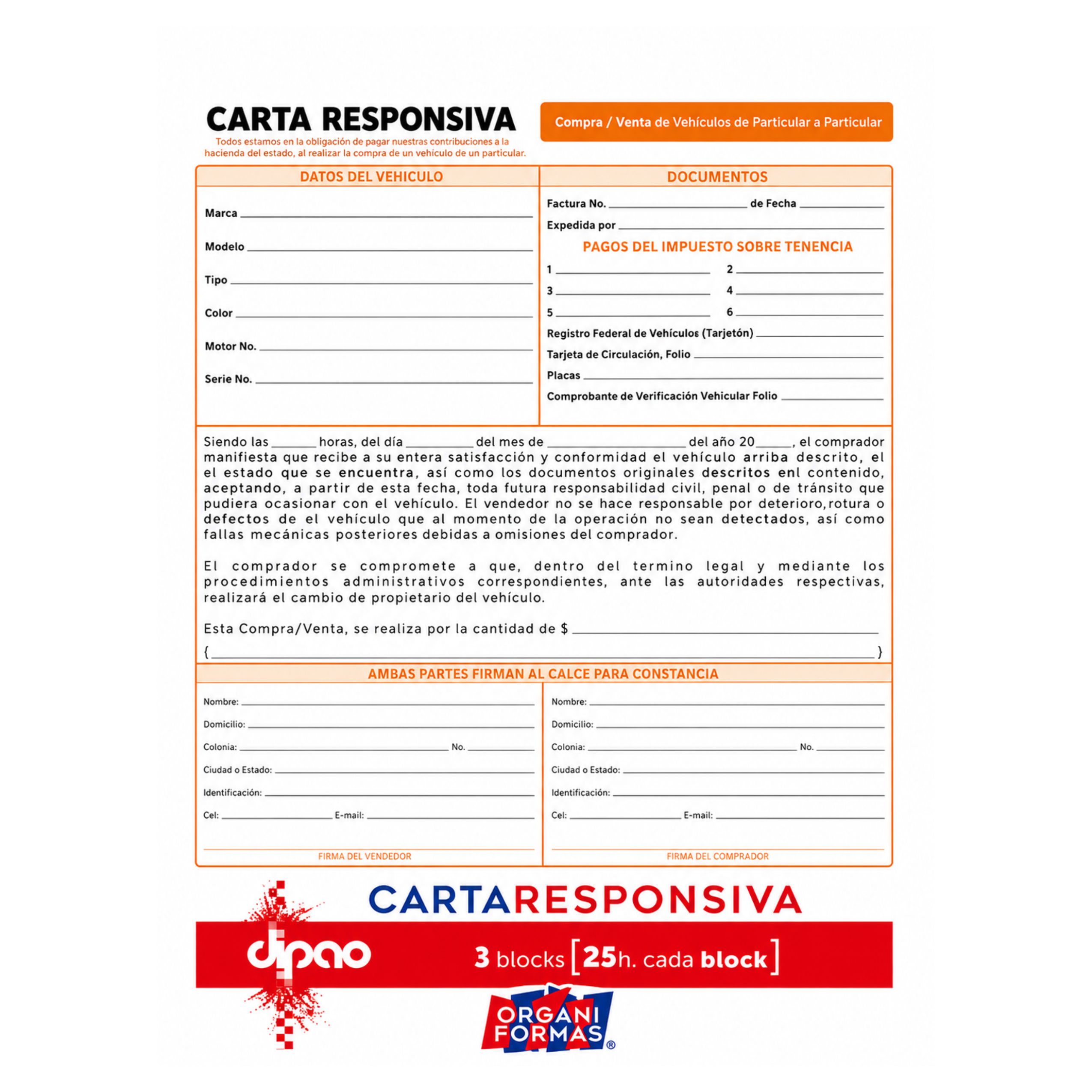BLOCK CARTA RESPONSIVA 25 HOJAS DIPAO