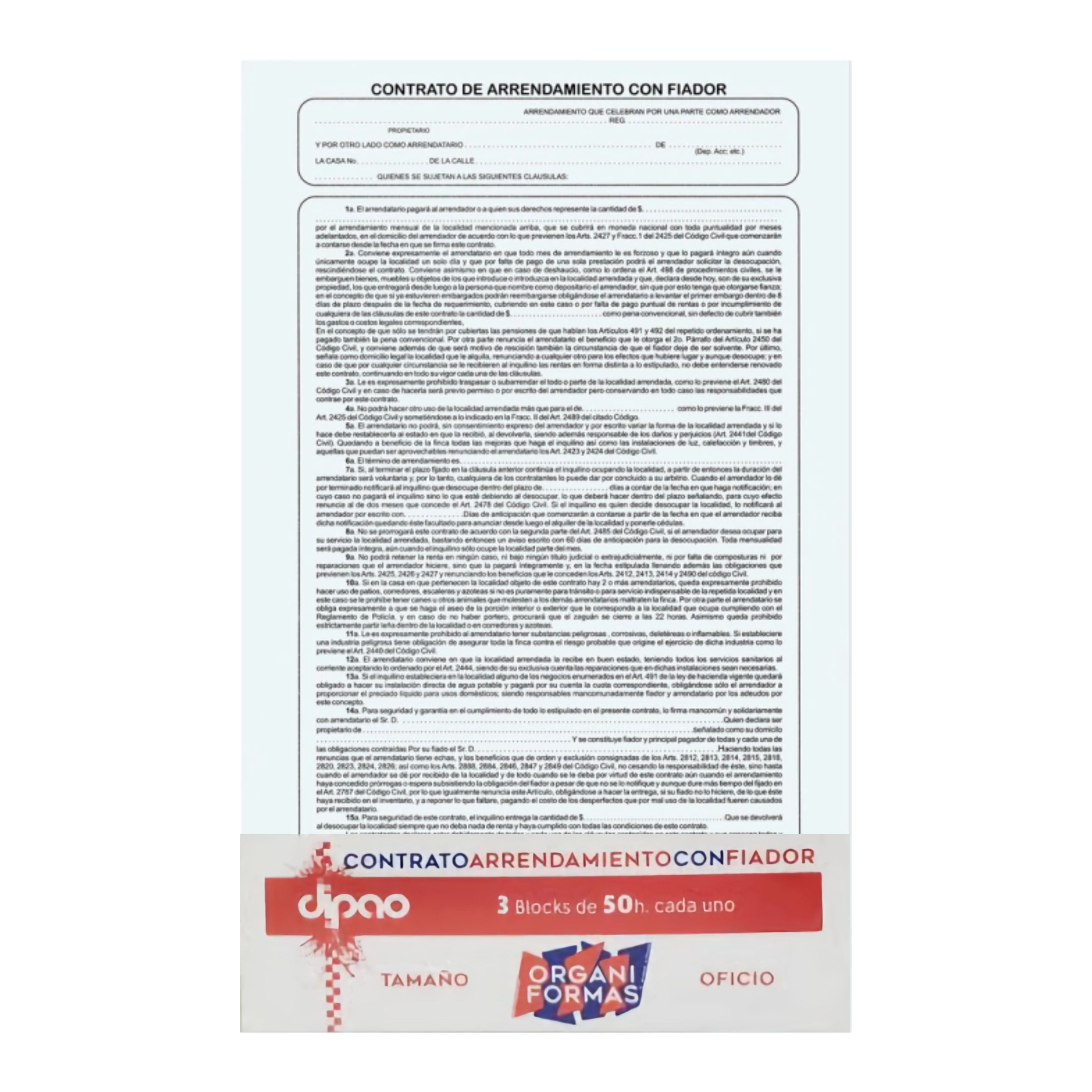 BLOCK CONTRATO DE RENTA CON 50 HOJAS DIPAO