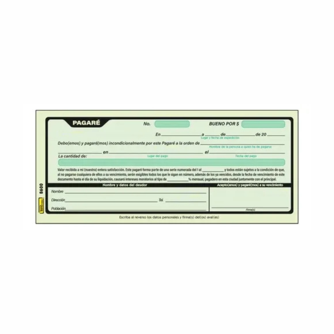 BLOCK 8600 PAGARE VERDE 50 HOJAS PRINTAFORM