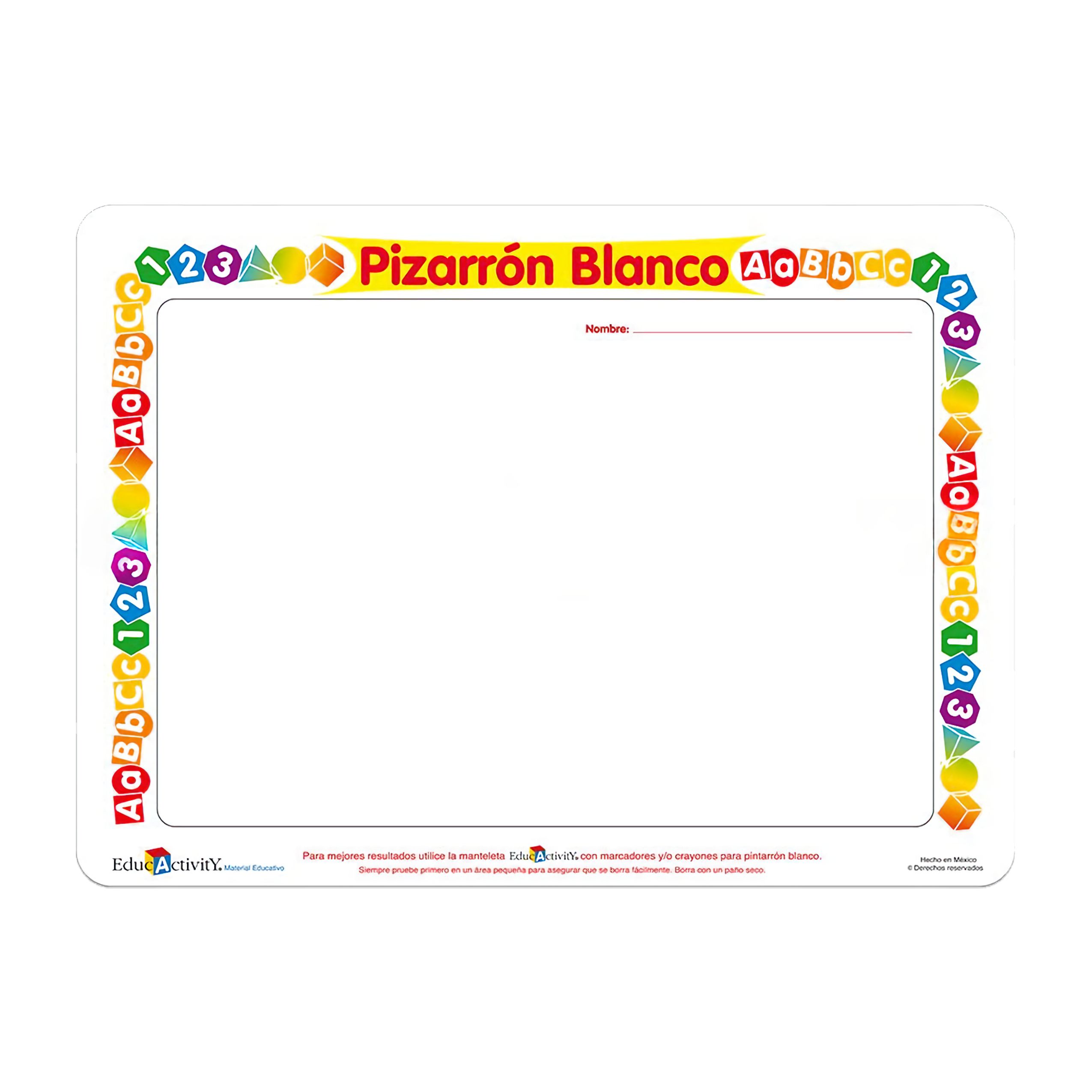 MANTELETA TIPO PIZARRON BLANCO EDUCACTIVITY