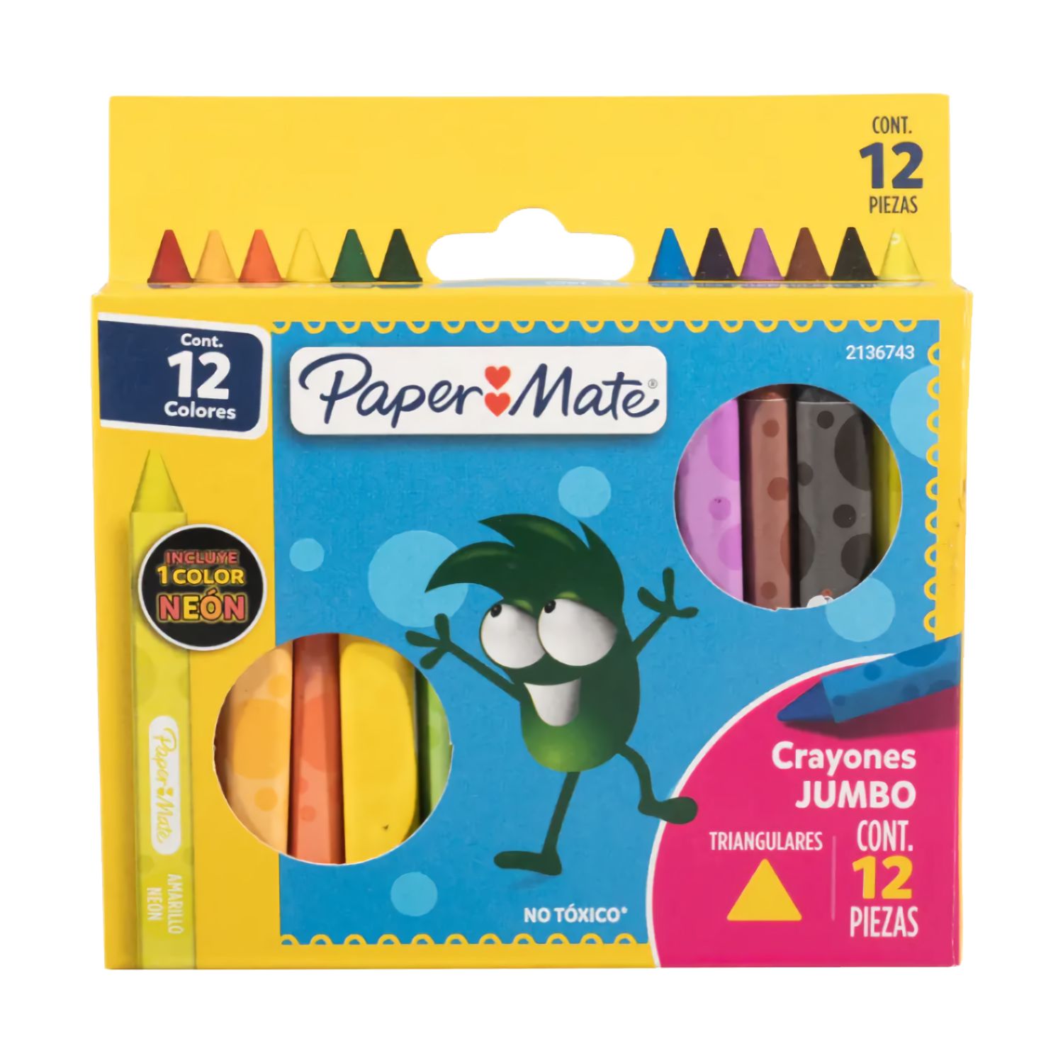 CRAYON JUMBO TRIANGULAR CON 12 PIEZAS PAPER MATE