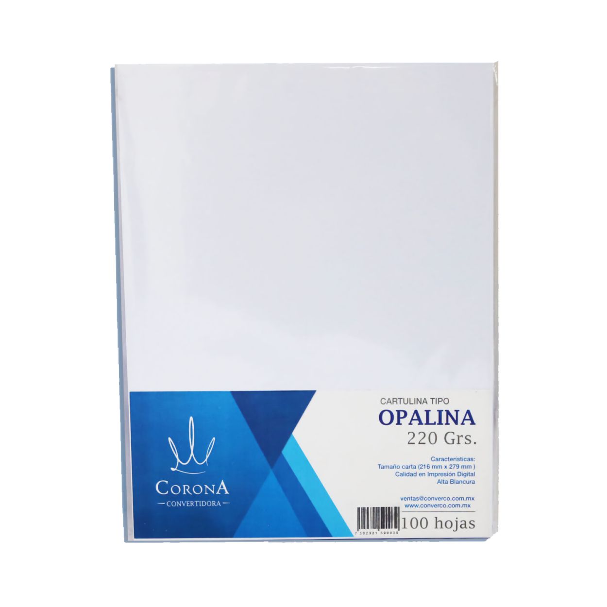 CARTULINA OPALINA TAMAÑO CARTA BLANCO CON 100 HOJAS 220GRS CORONA