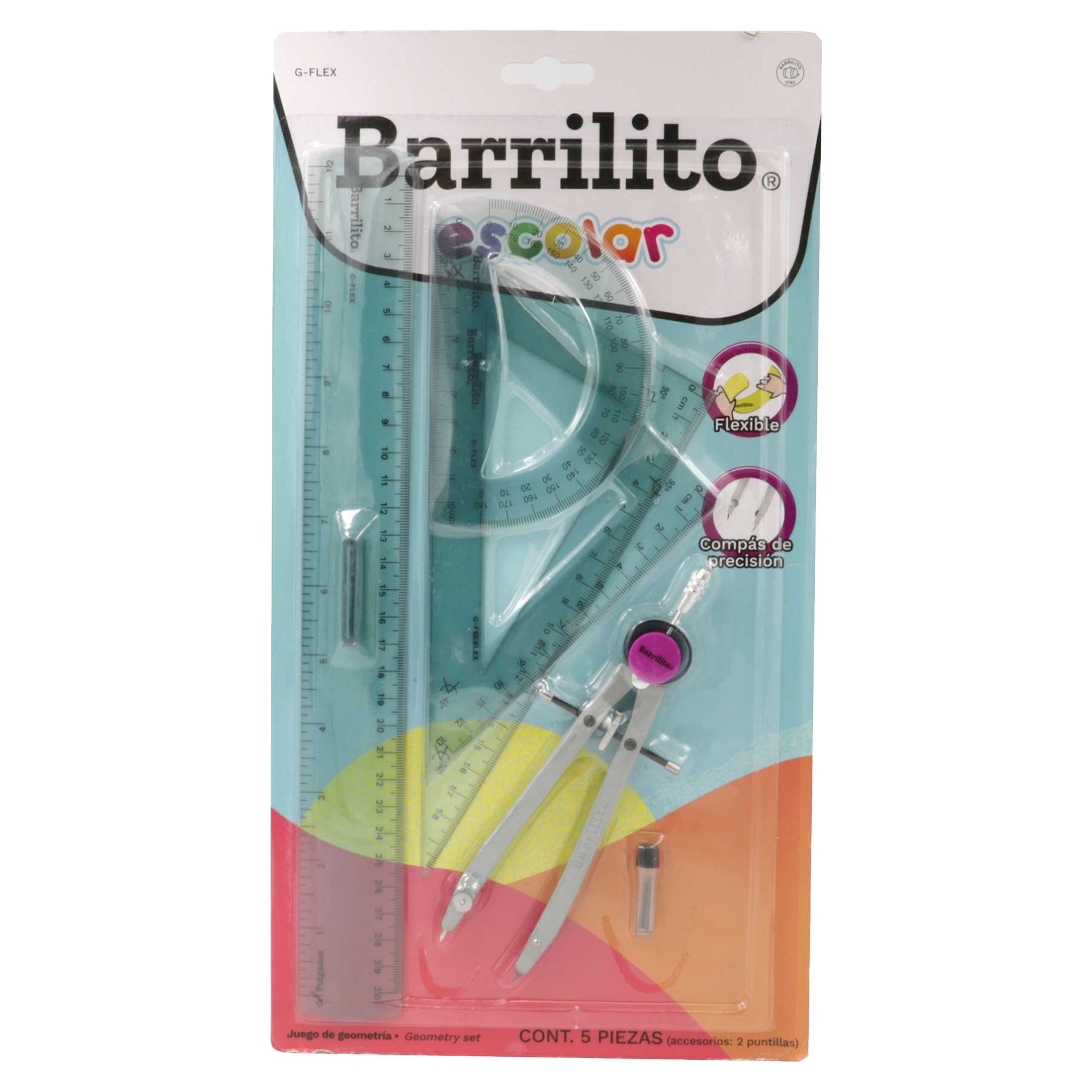 JUEGO DE GEOMETRIA GRANDE FLEXIBLE ESCOLAR G-FLEX BARRILITO