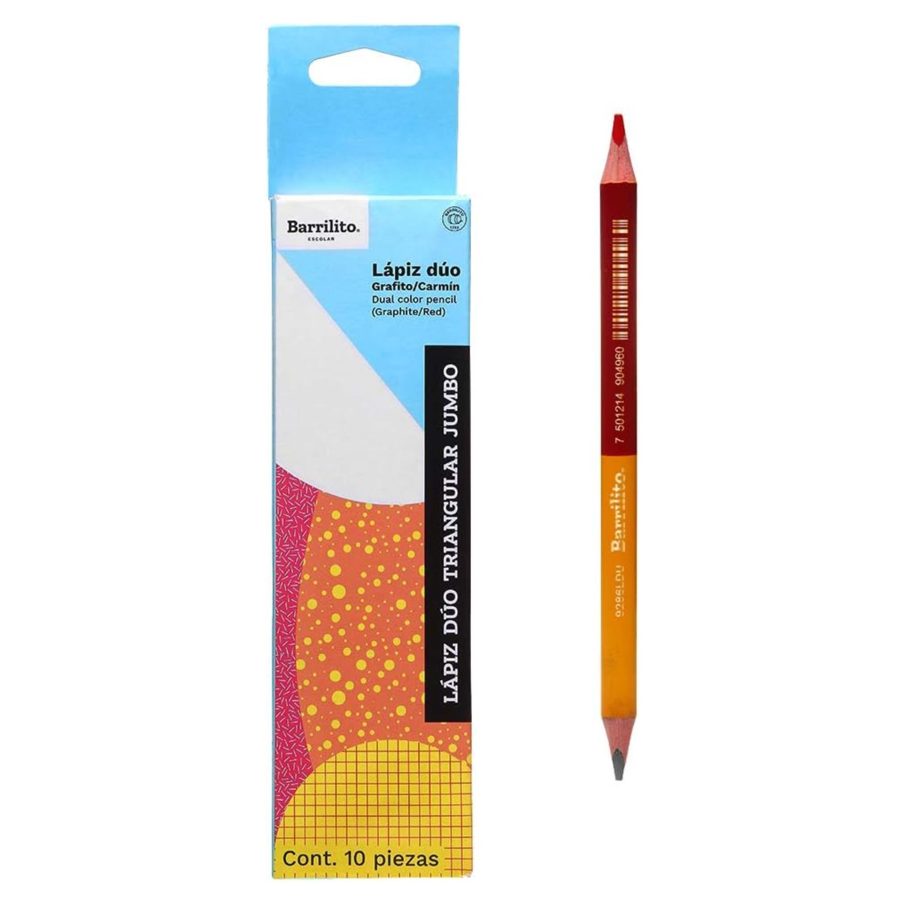 LAPIZ BICOLOR DUO TRIANGULAR CON 10 PIEZAS BARRILITO