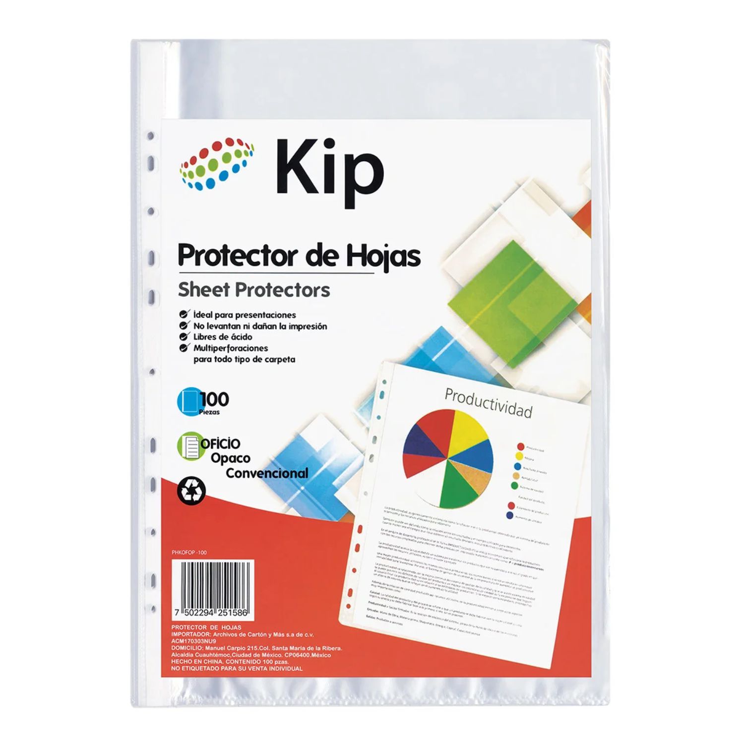 PROTECTOR PARA HOJAS TAMAÑO OFICIO CON 100 HOJAS KIP